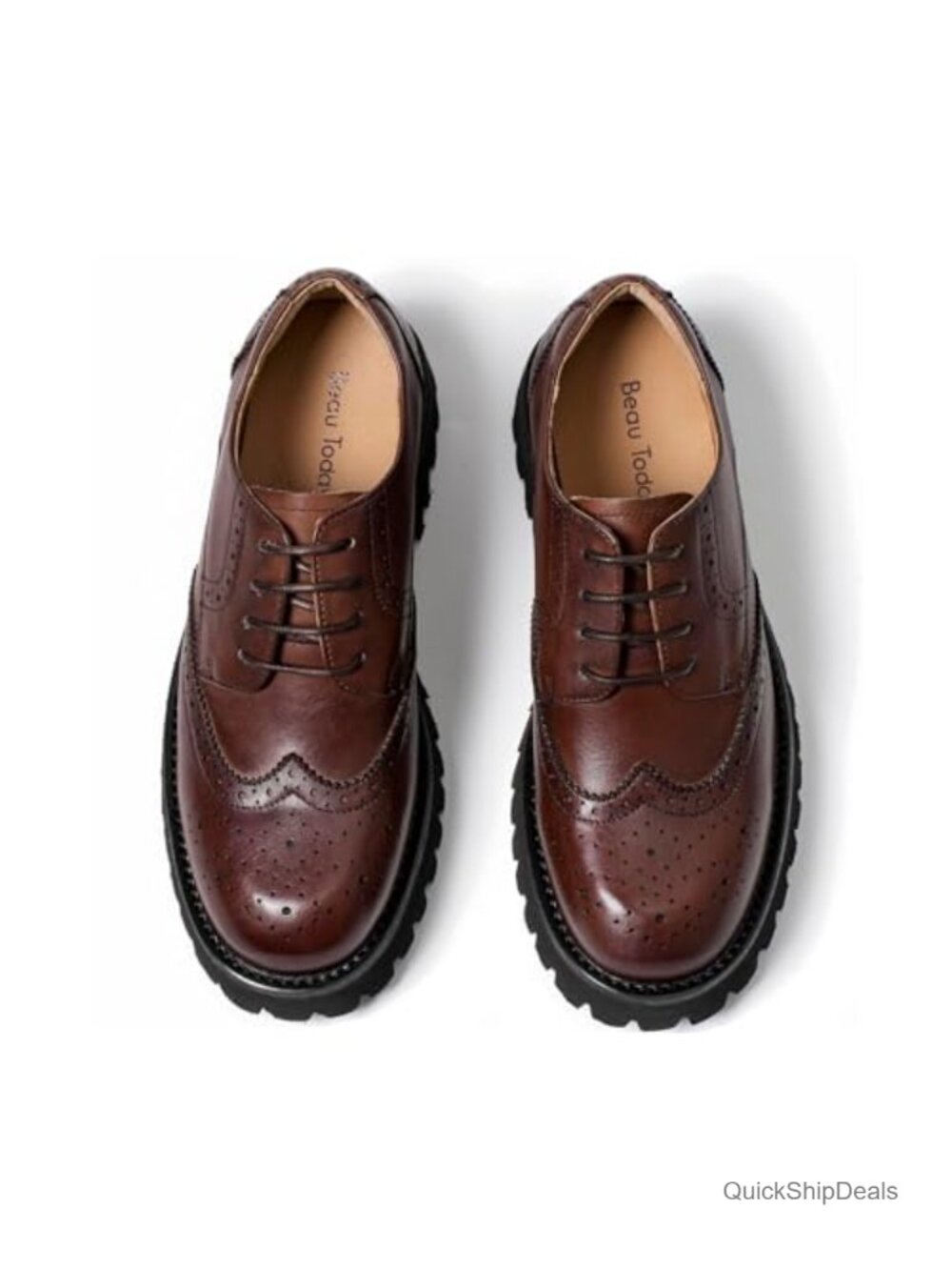 Genuine Leather Chunky Platform Oxfords Women Classic Brogue Wingtip Lace-Up